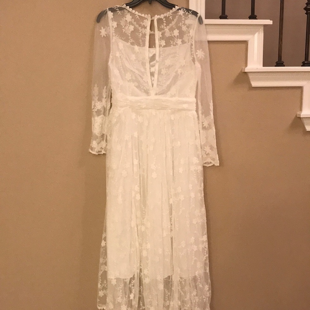 Oulie Sheer lace and nylon maxi white dress